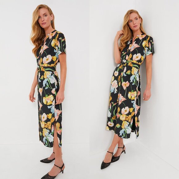 Tuckernuck NEW Black Moonlit Iris Camille Belted Short Sleeve Maxi Dress Size M - Picture 2 of 11